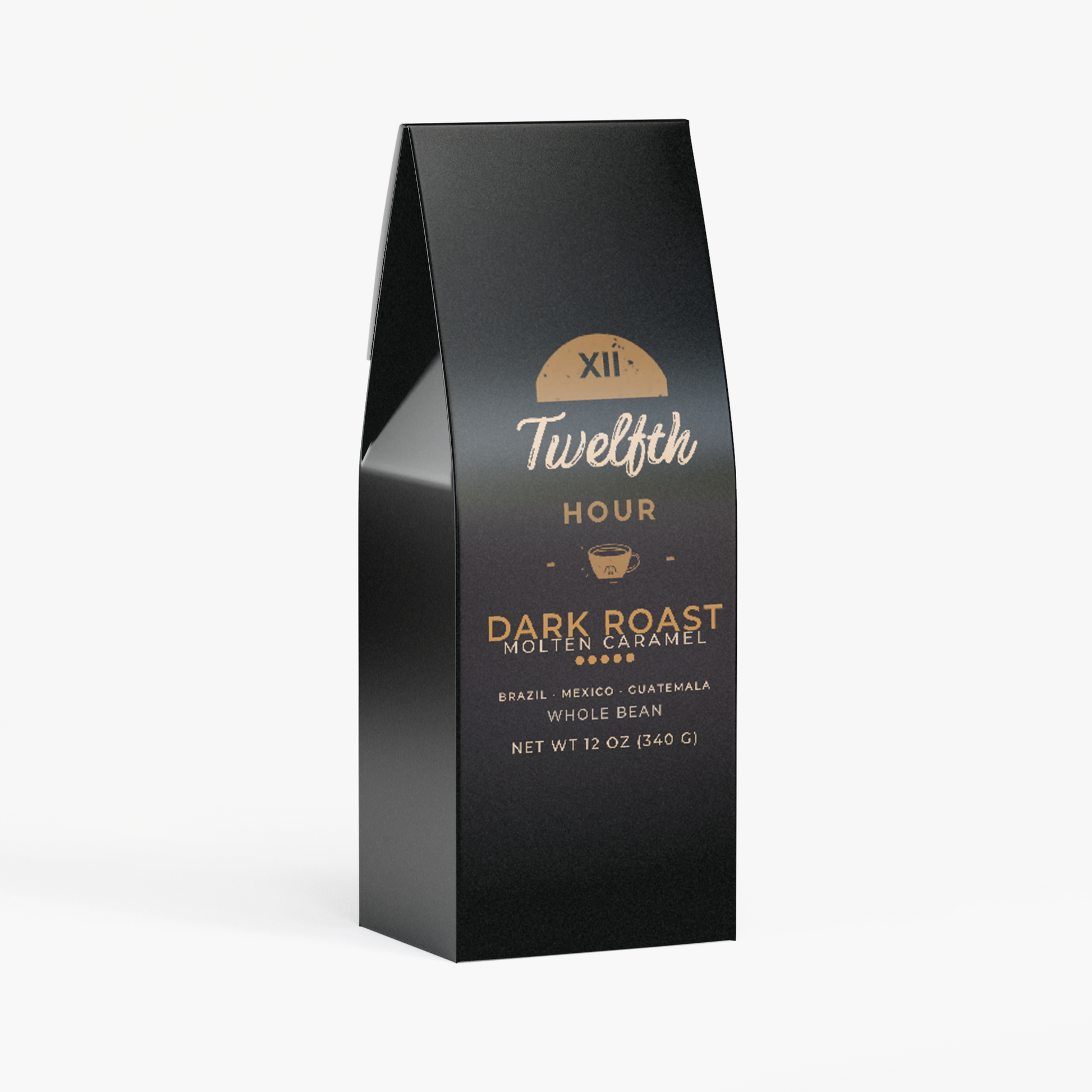 Twelfth Hour Molten Caramel dark roast whole bean coffee bag