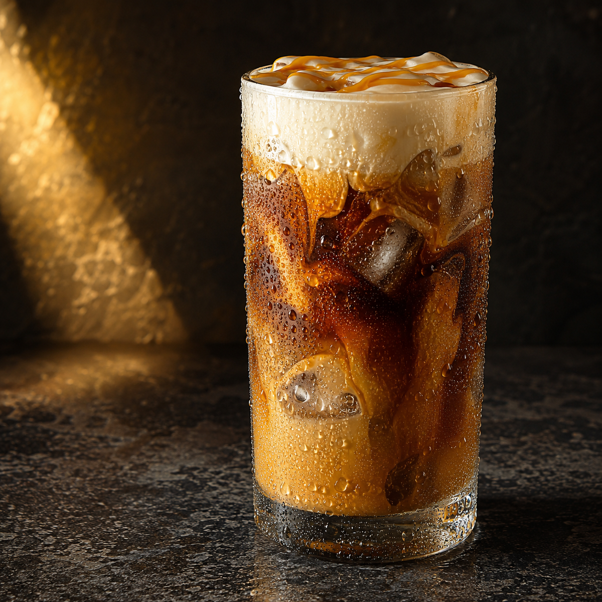 Iced golden caramel toffee cream coffee