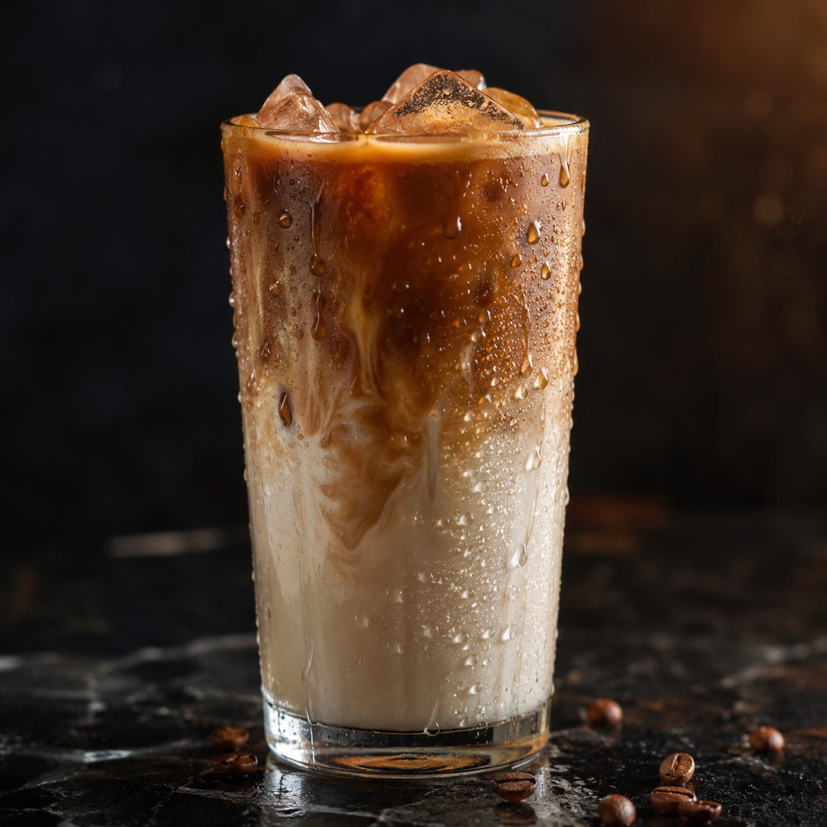 Iced mushroom coffee oat-milk latte over ice